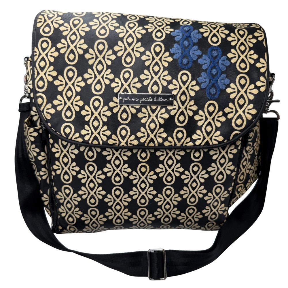 Petunia Pickle Bottom Boxy Backpack Diaper Bag Black Tan Glazed Canvas Floral
